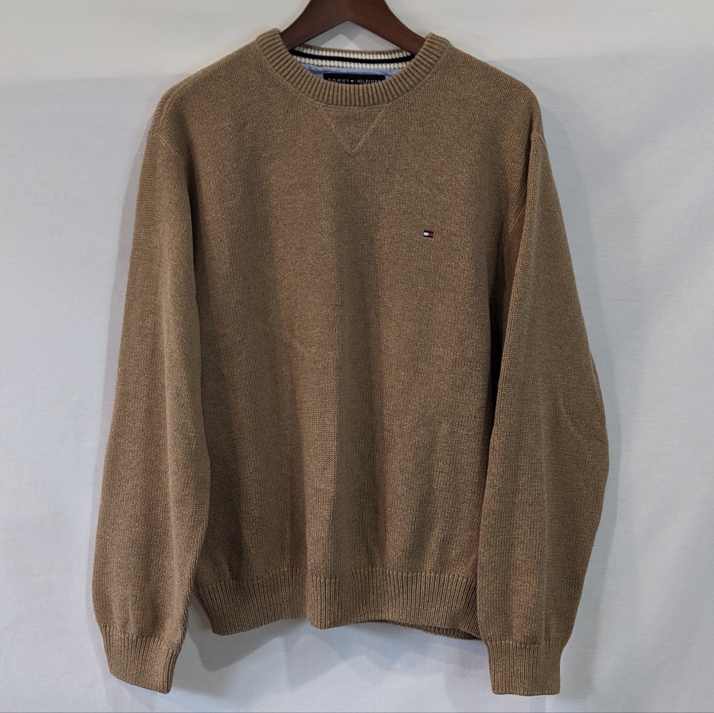 Tommy Hilfiger 100% Cotton Camel Knit Sweater Size Large